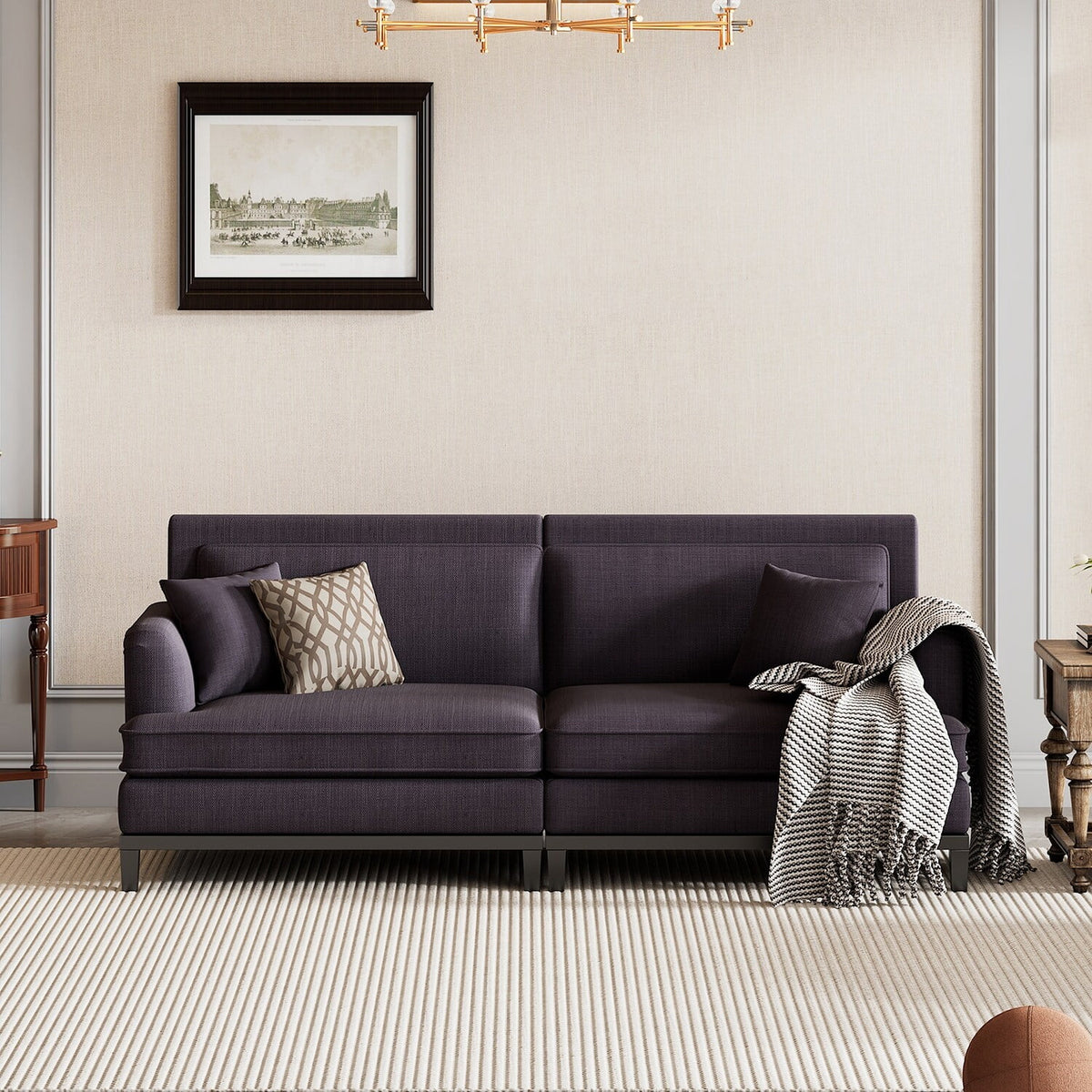 Grey Upholstered Sofa with Wooden Legs S676