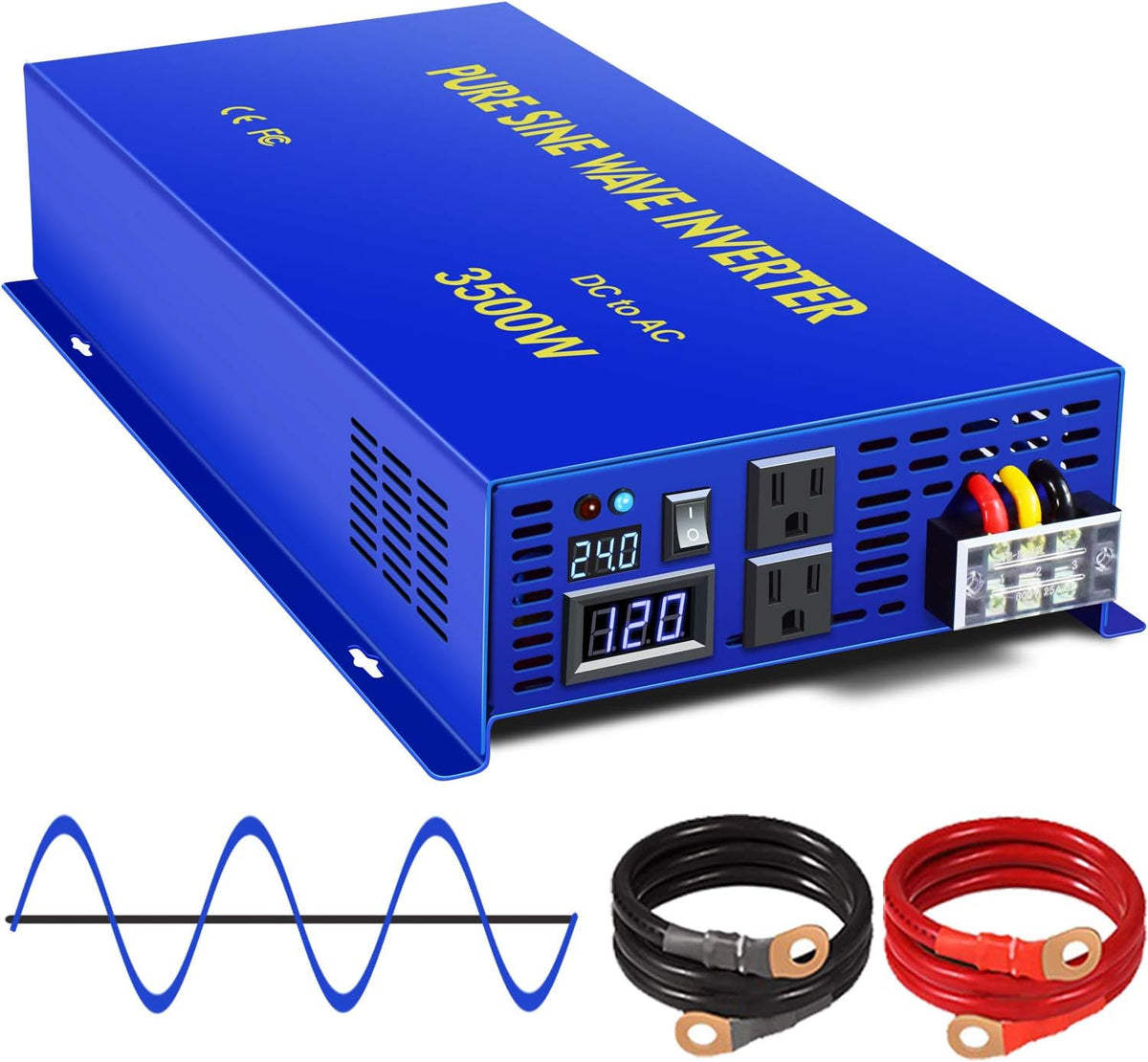 Pure Sine Wave Power Inverter 3500W 24V DC to AC 110V 120V with LCD Display P305