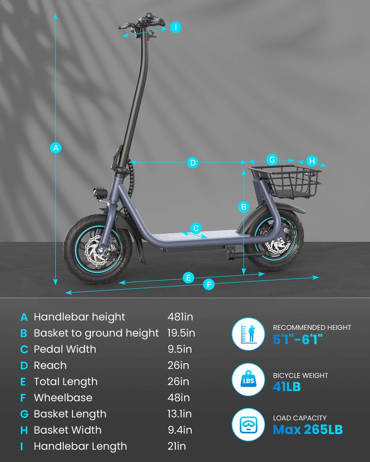 550W 12 inch Electric Scooter with Basket and Wide Deck N74168