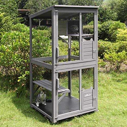 Cat House Outdoor Catio Cat Enclosures on Wheels Kitty House with Resting Box Waterproof Roof L201218