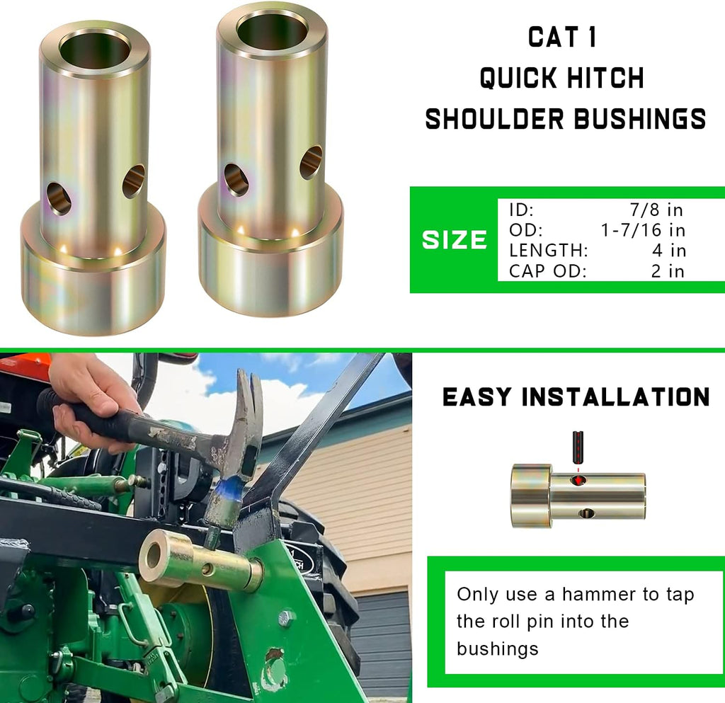 Pair of Cat 1 Quick Hitch Adapter Bushings Set for Category I 3-Point Tractors T614