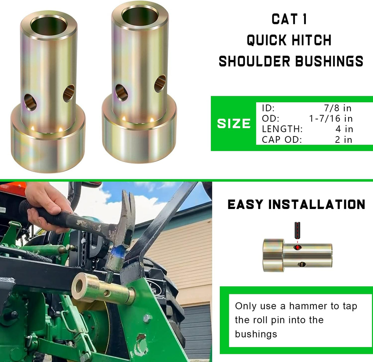 Pair of Cat 1 Quick Hitch Adapter Bushings Set for Category I 3-Point Tractors T614
