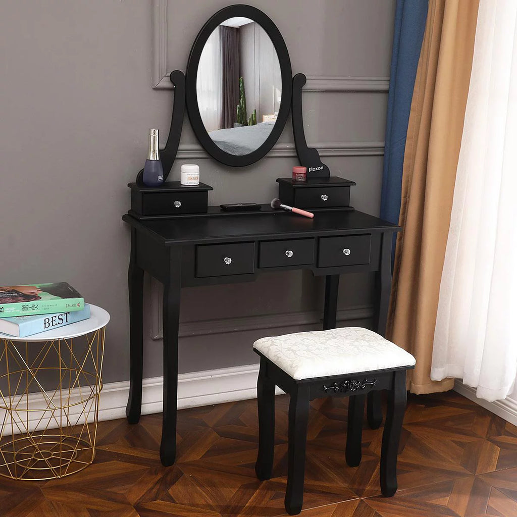 Black Vanity Makeup Dressing Table Set with Stool G898287