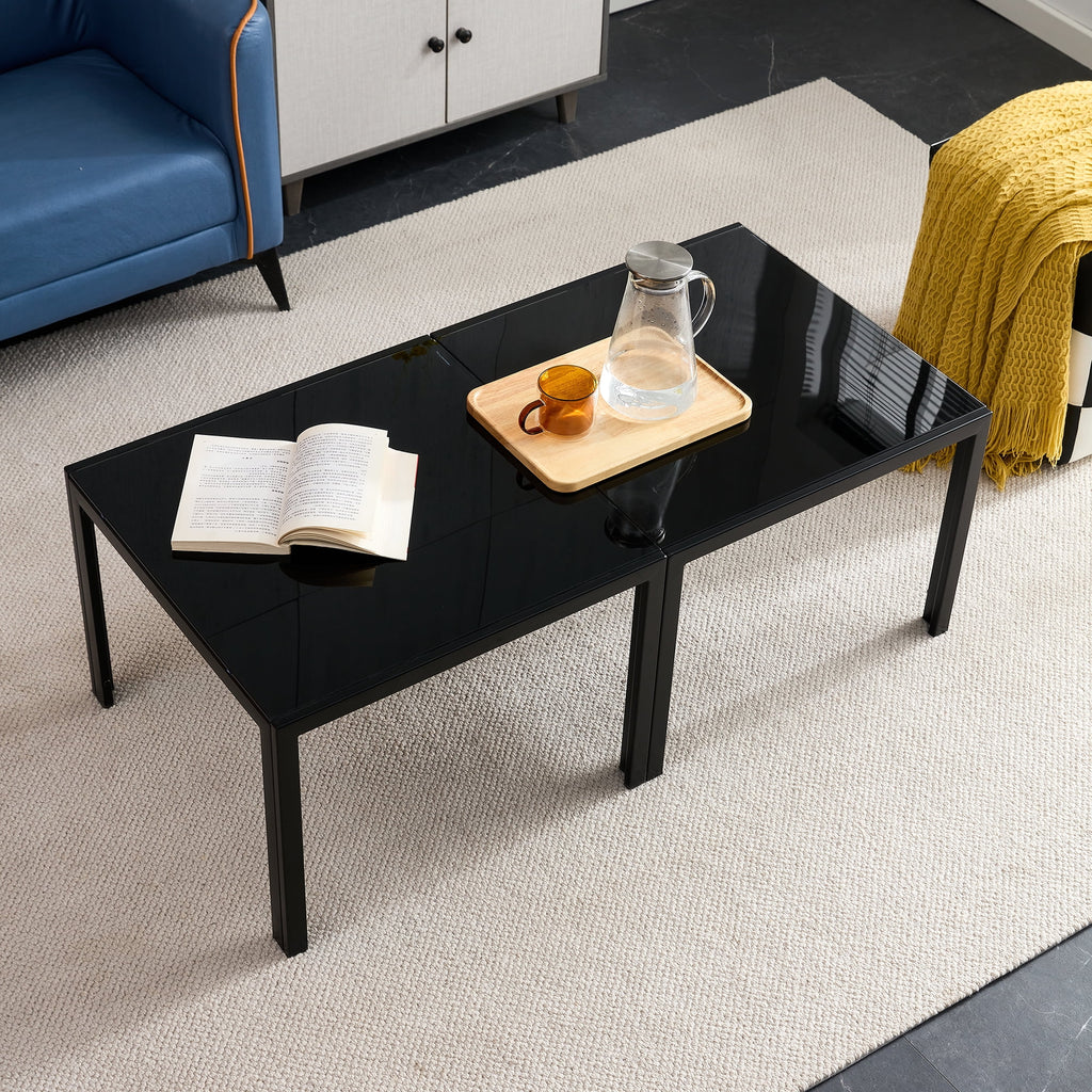 Coffee Table Set of 2 Black Tempered Glass Y40130