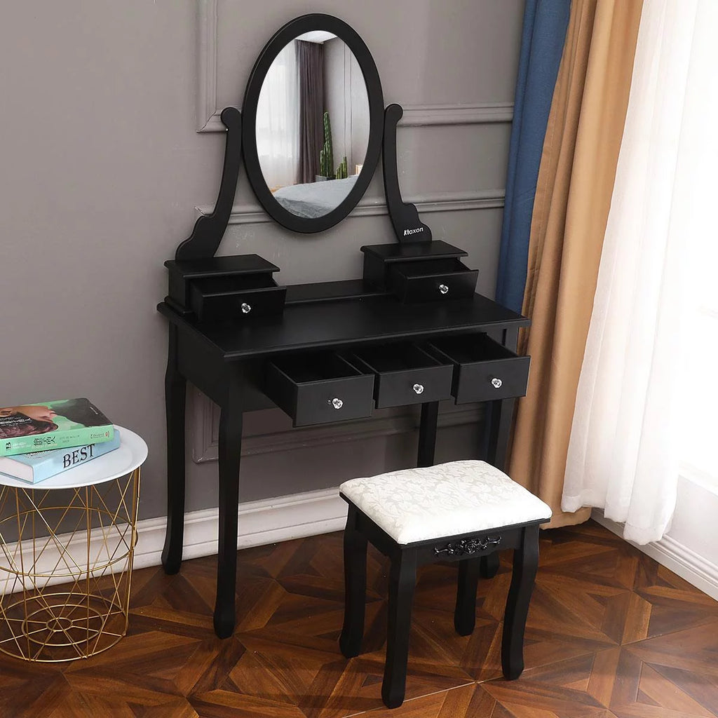 Black Vanity Makeup Dressing Table Set with Stool G898287