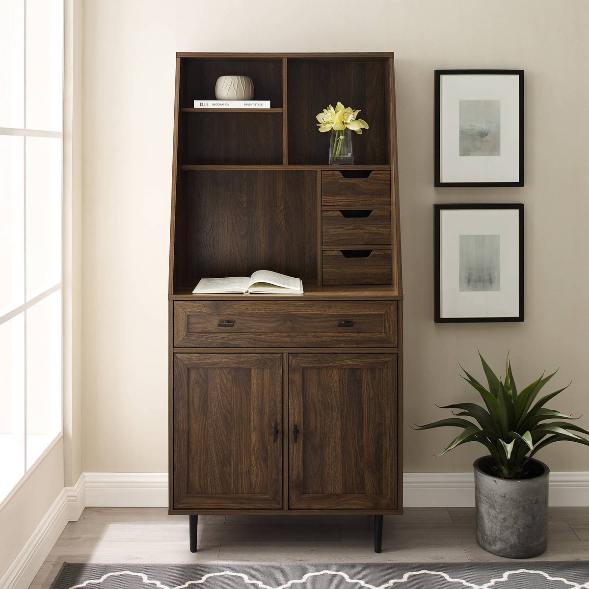 Dark Walnut Storage Desk and Hutch with Keyboard Drawer Z22706