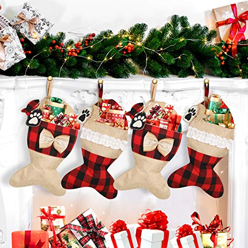 2 Pack 19 Inch Burlap Red Black Buffalo Plaid Christmas Stockings W963893