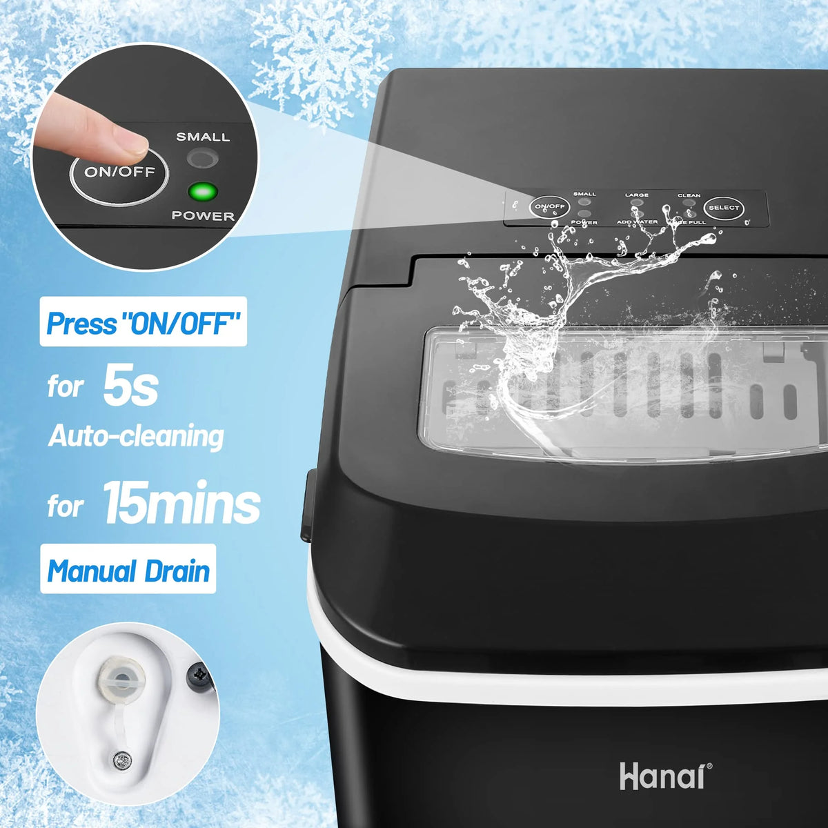 Countertop Ice Maker Machine 2 Ice Sizes 26.5 lbs 1.1L E121145