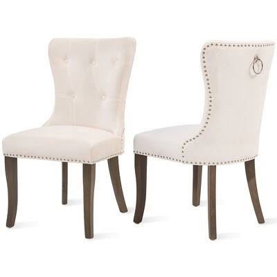 Beige Tufted Velvet Upholstered Wingback Chair Z43272
