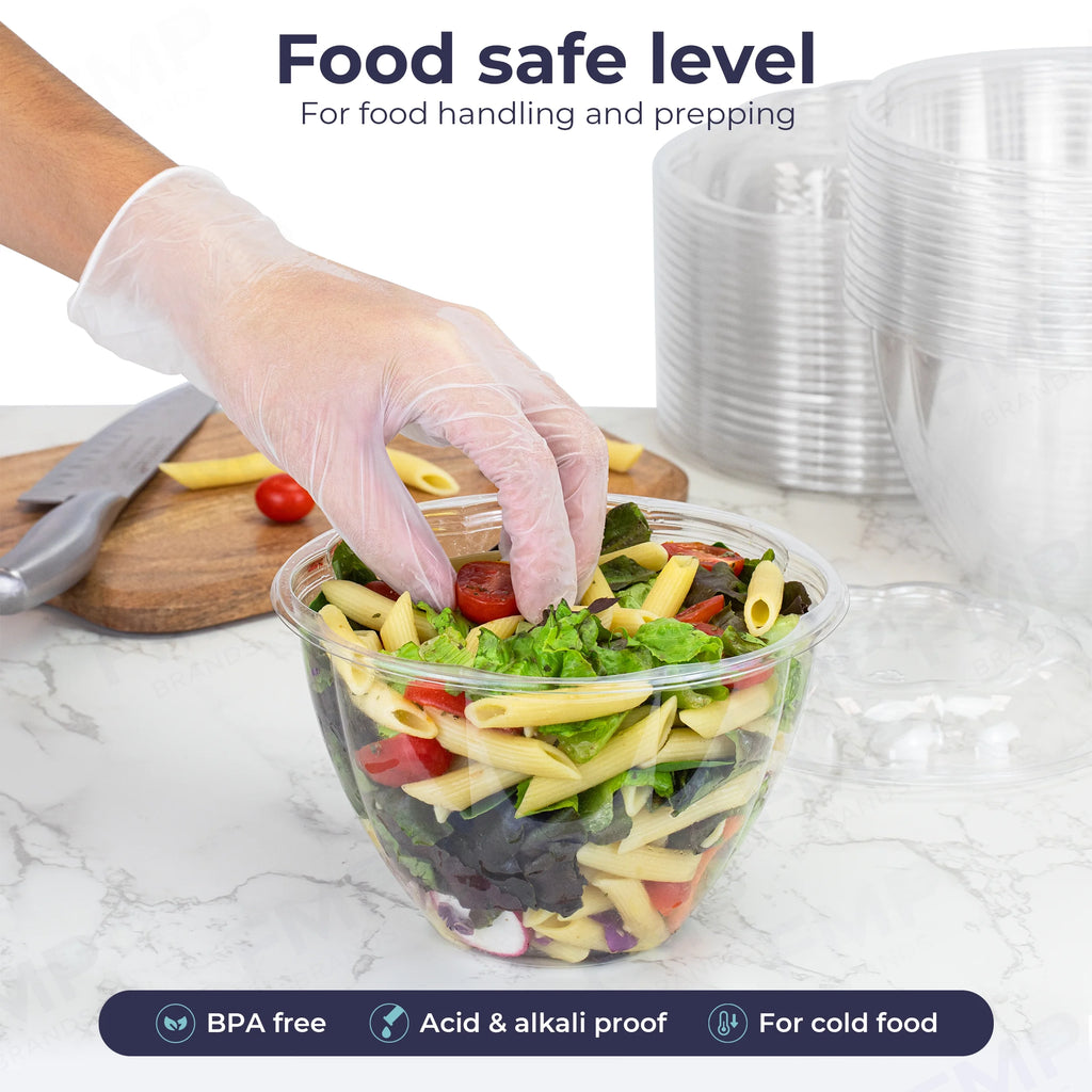 50 Pack 48 oz Clear Plastic Salad Bowls with Airtight Lids D359728
