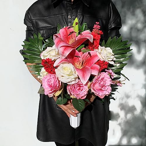 Vibrant Pink Lily and Rose Silk Flower Arrangement with Vase I568745