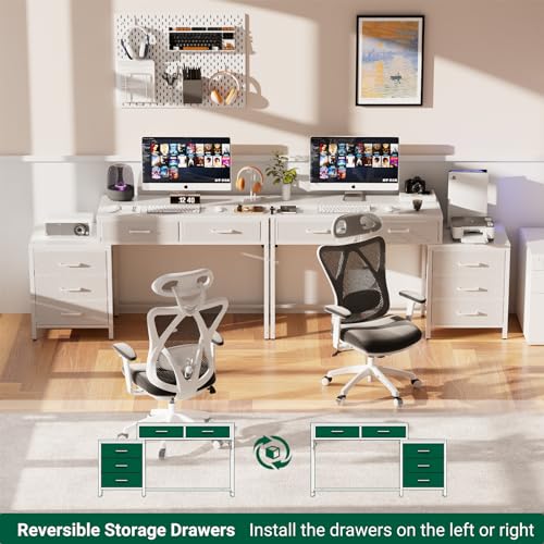 White Reversible Computer Desk with 5 Drawers F214