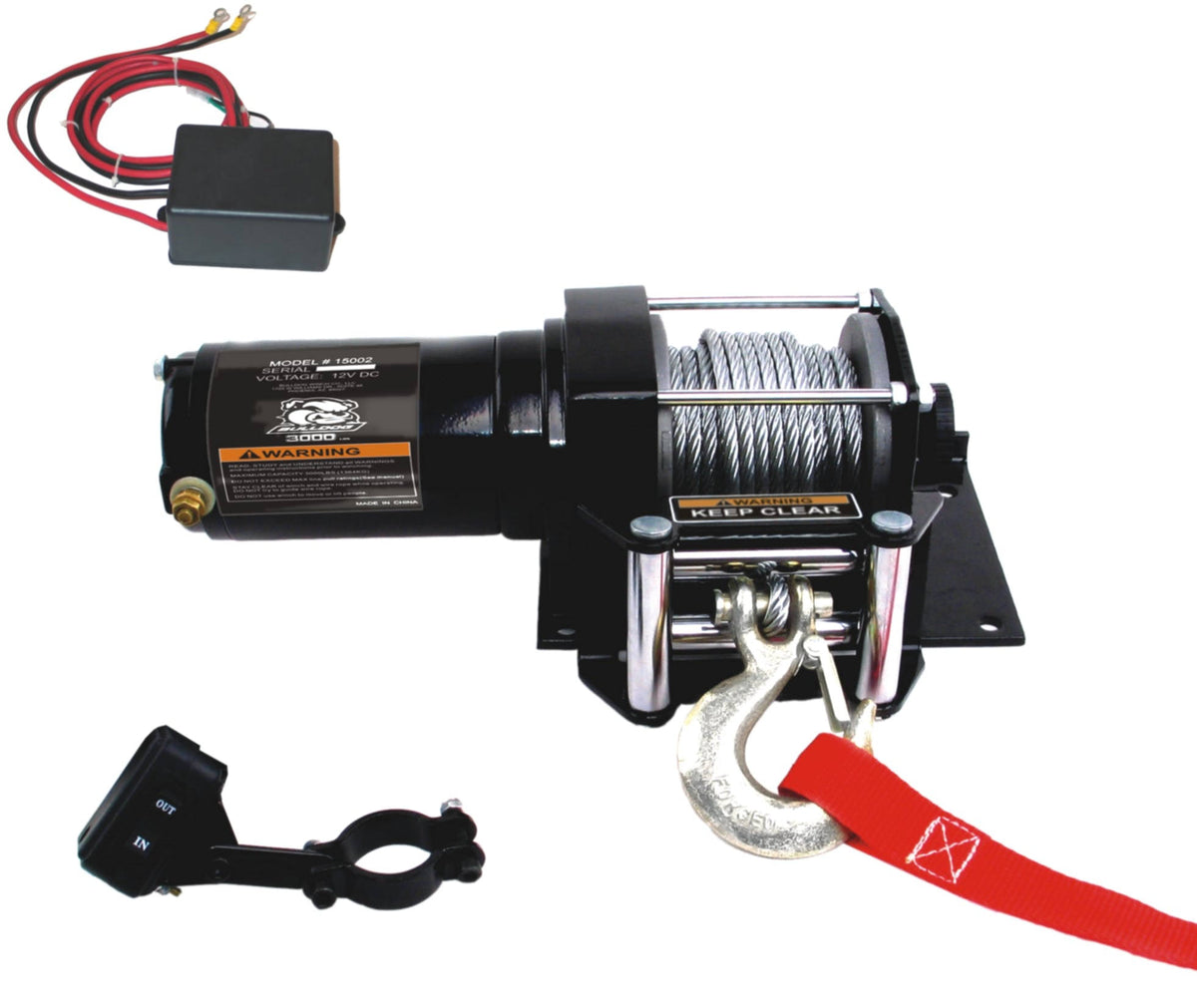 3000lb ATV Winch with Mini-Rocker Switch, Mounting Channel, Roller Fairlead N95836