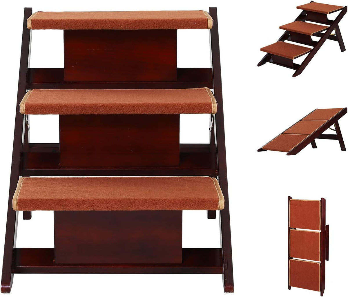 Wooden 2-in-1 Portable Folding Pet Stairs/Ramp I266897