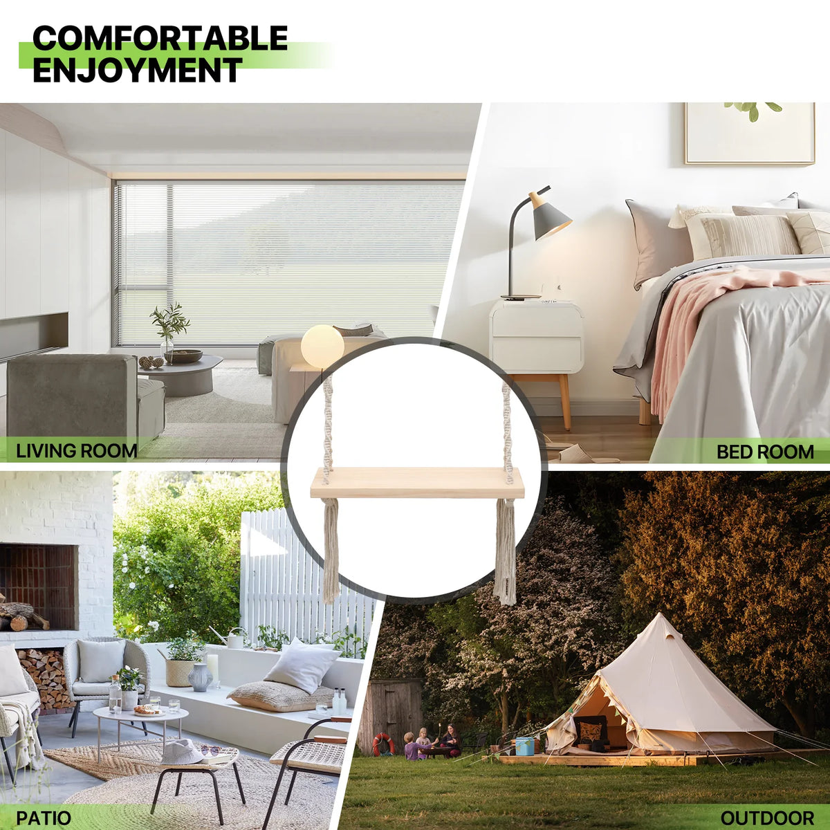 Pine Wood Swing with Metal Ring S8822