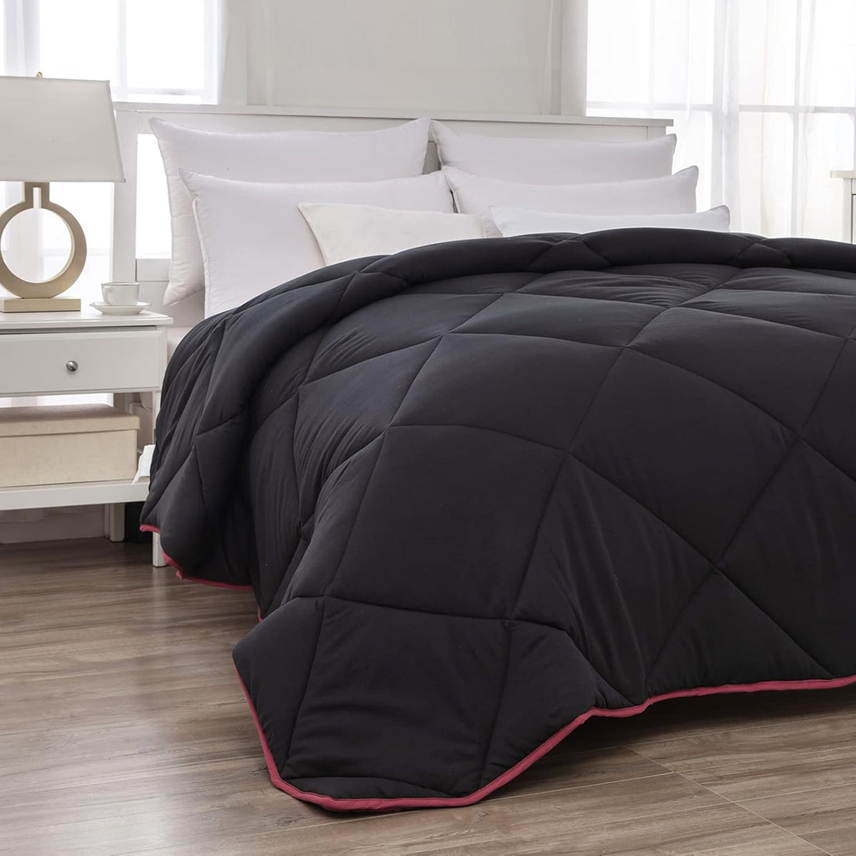 Full/Queen Size Navy Blue/Light Grey Reversible Down Alternative Comforter D955344