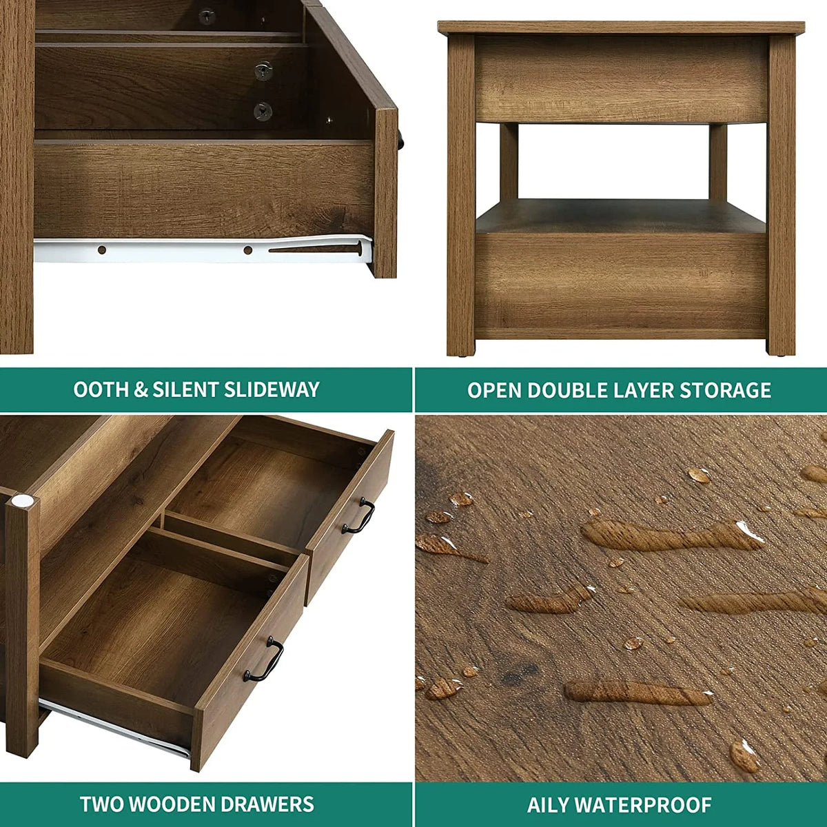 Rustic Brown Wood Lift Top Coffee Table with 2 Storage Drawers Q7825