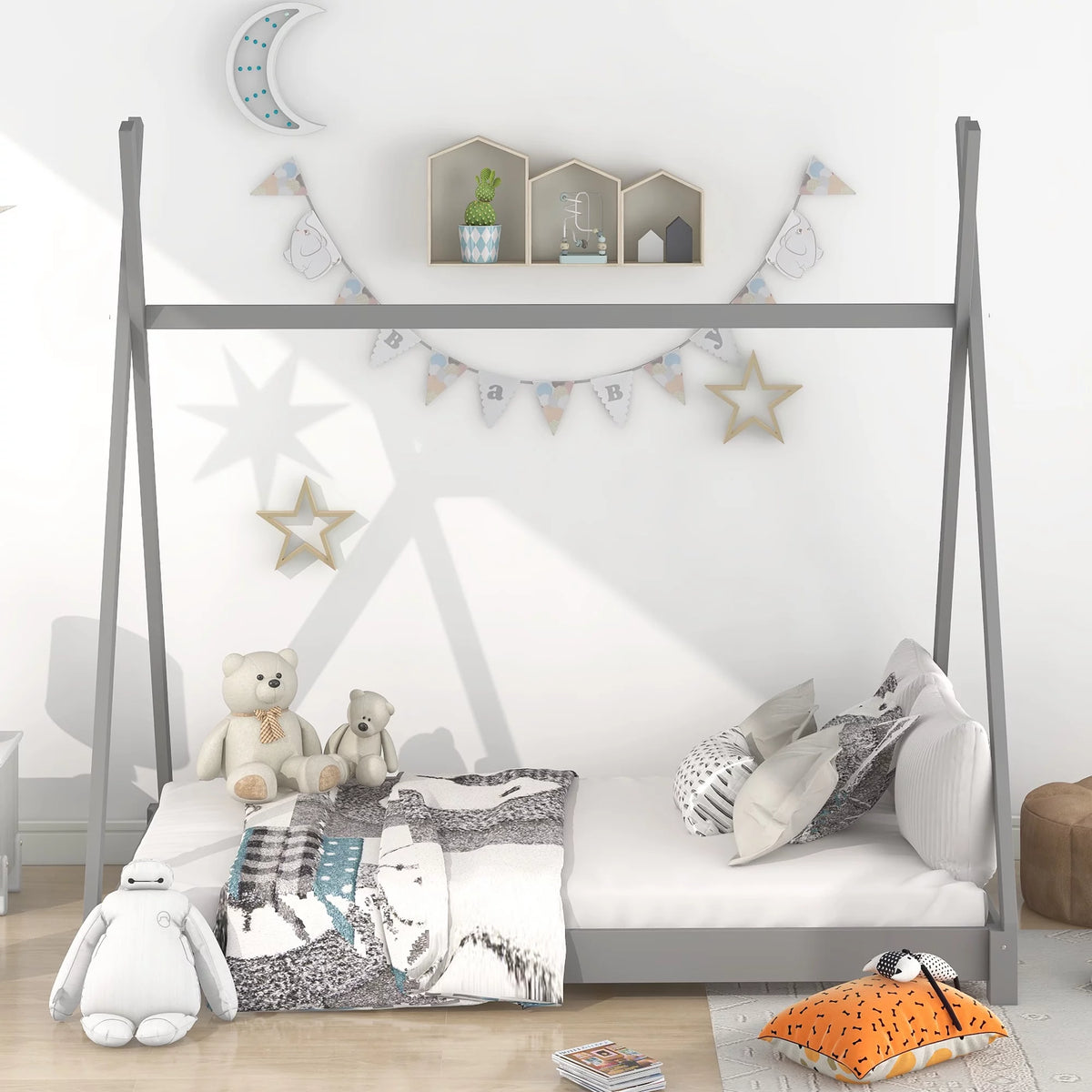 Gray Wood Twin Size Platform Bed G1611