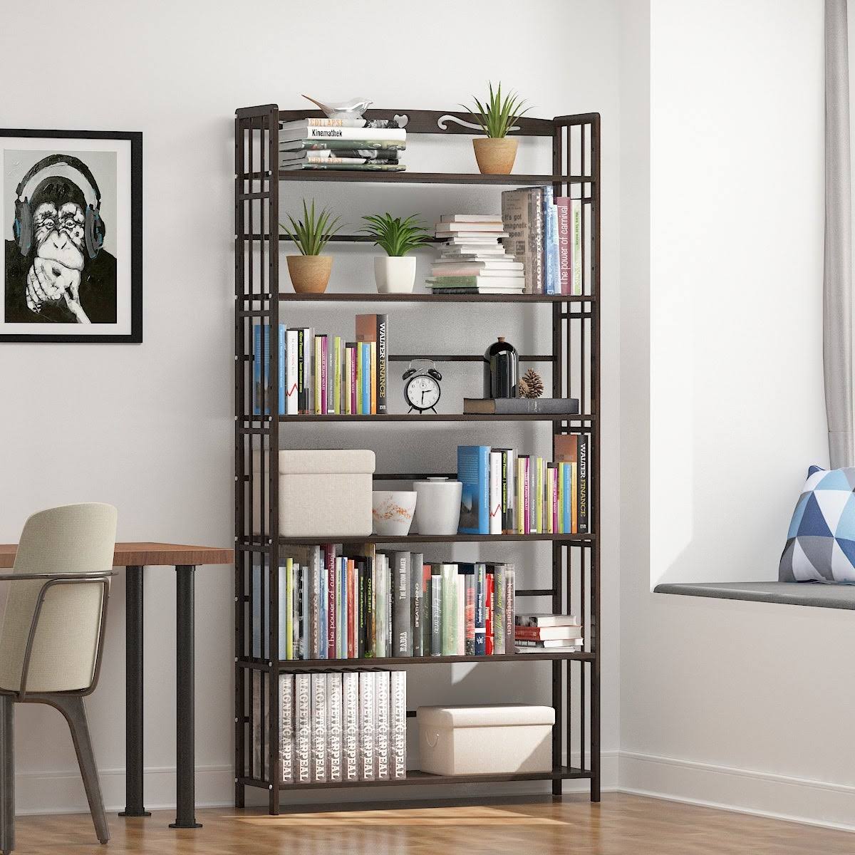 Solid Wood Etagere Bookcase Bookshelf V642522