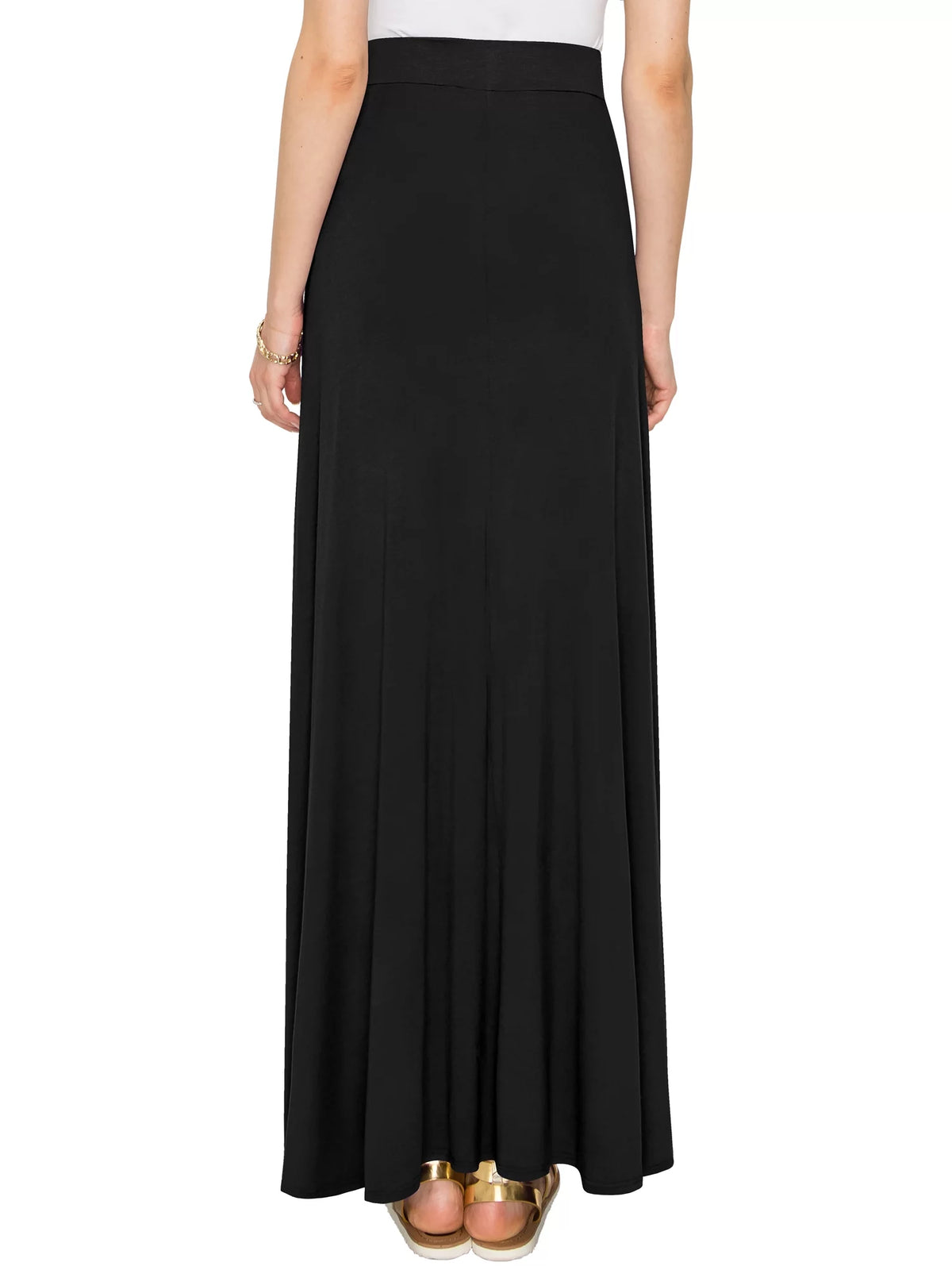 Solid Maxi Skirt with Elastic Waist Band L562