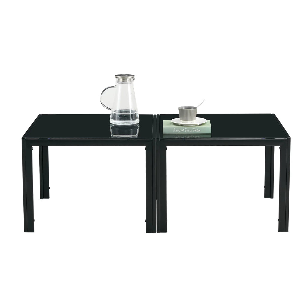 Coffee Table Set of 2 Black Tempered Glass Y40130