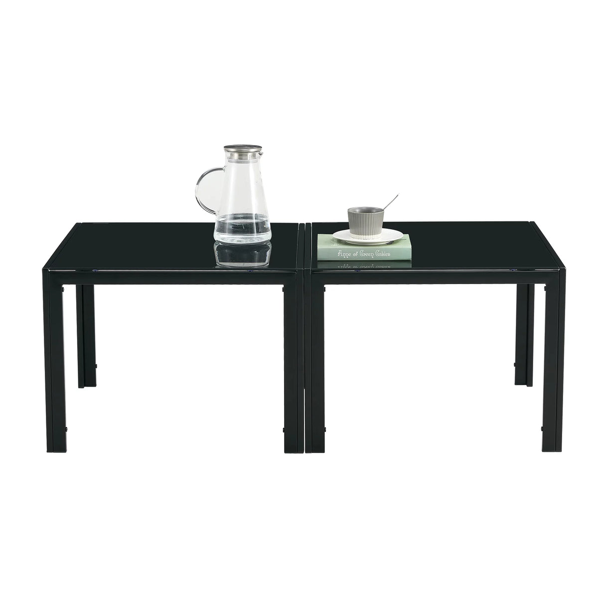 Coffee Table Set of 2 Black Tempered Glass Y40130