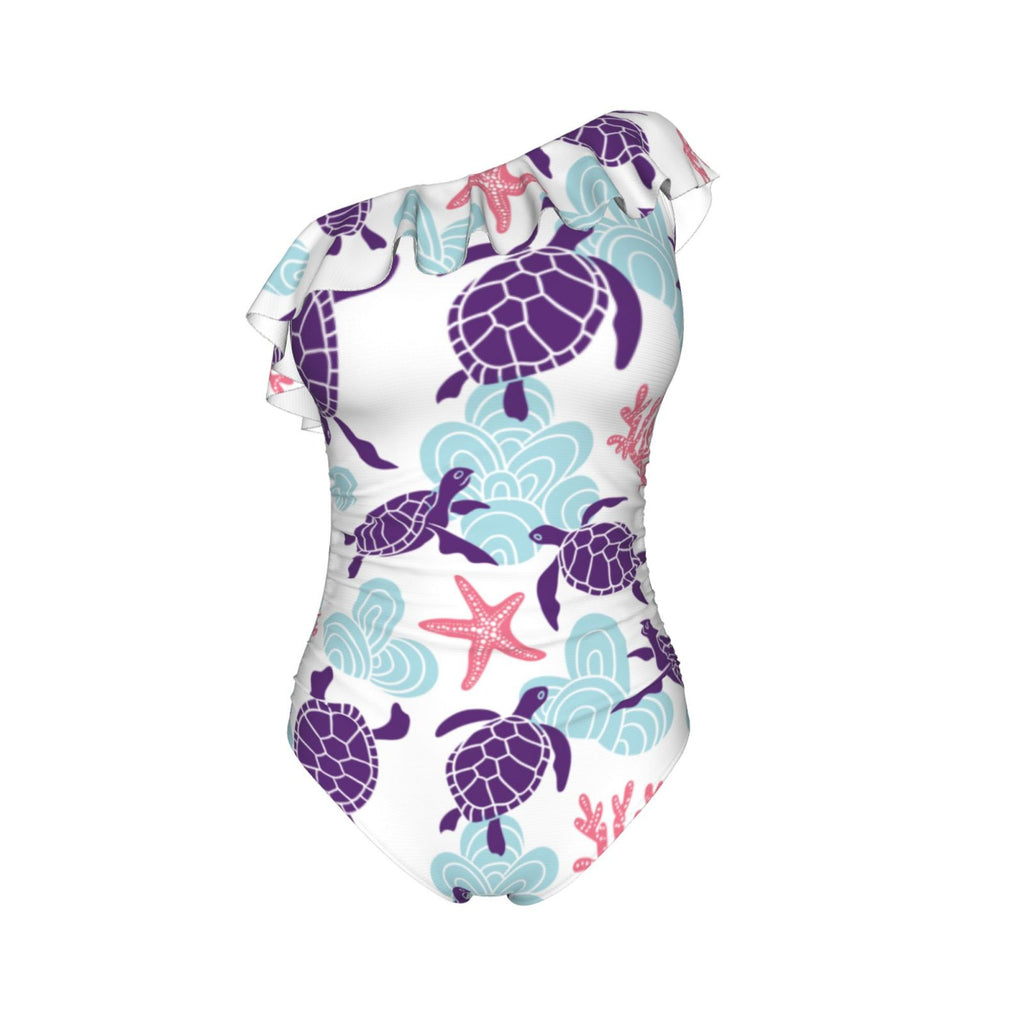 One Shoulder Ruffle Monokini Bathing Suits with Removable Chest Pad U820274