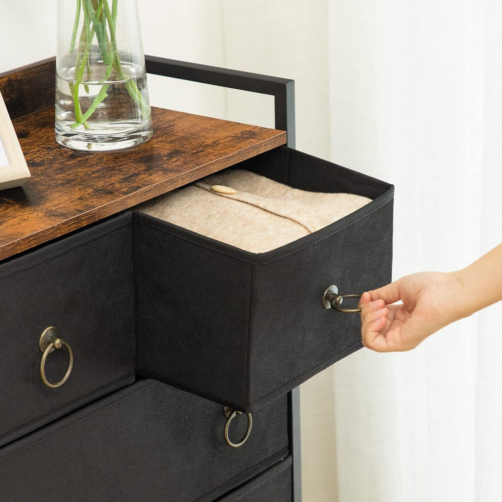5 Drawer Dresser with Steel Frame and Wood Top R164364