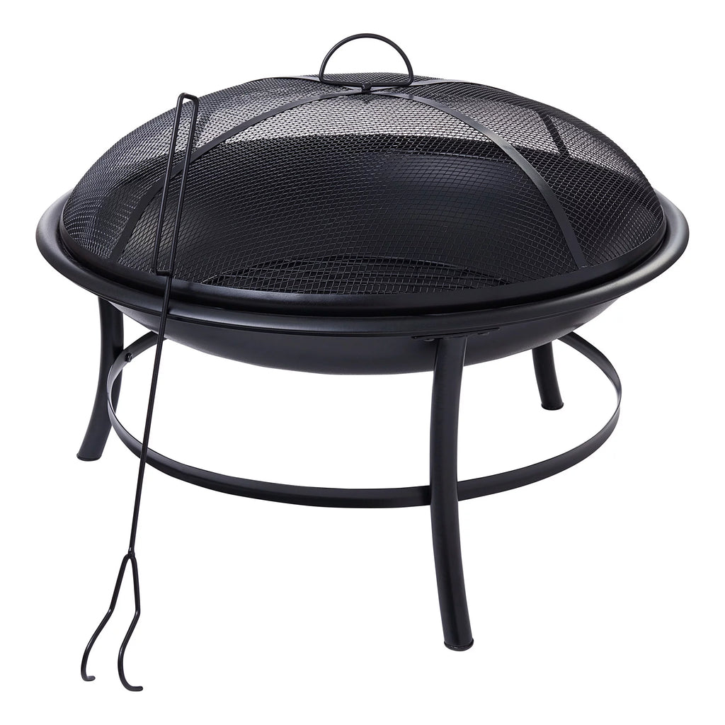 Black 26" Round Iron Outdoor Wood Burning Fire Pit W7907