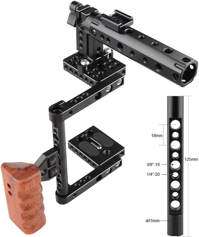 DSLR Camera with Cage Top Handle Wood Grip J788668