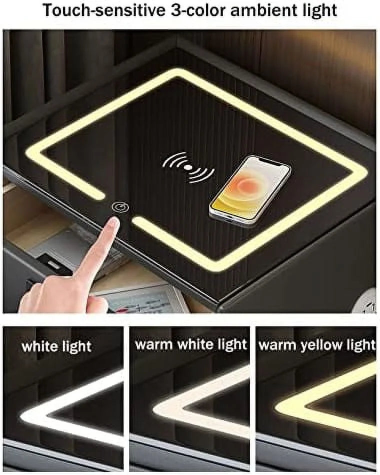 Smart Nightstand with Wireless Charging Station 3 Color LED Lights and Bluetooth Speaker 3 Drawers Y7826