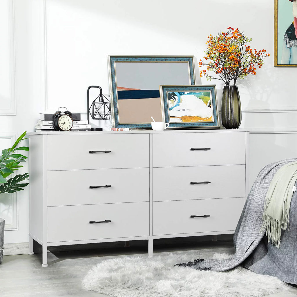 White 6 Drawer Wooden Dresser C6087