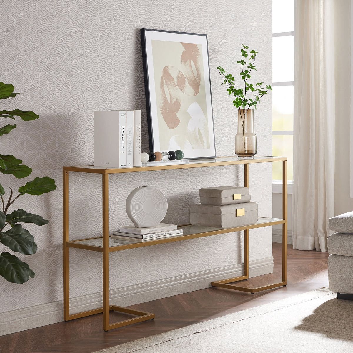 Console Table Gold Glass Top S9264