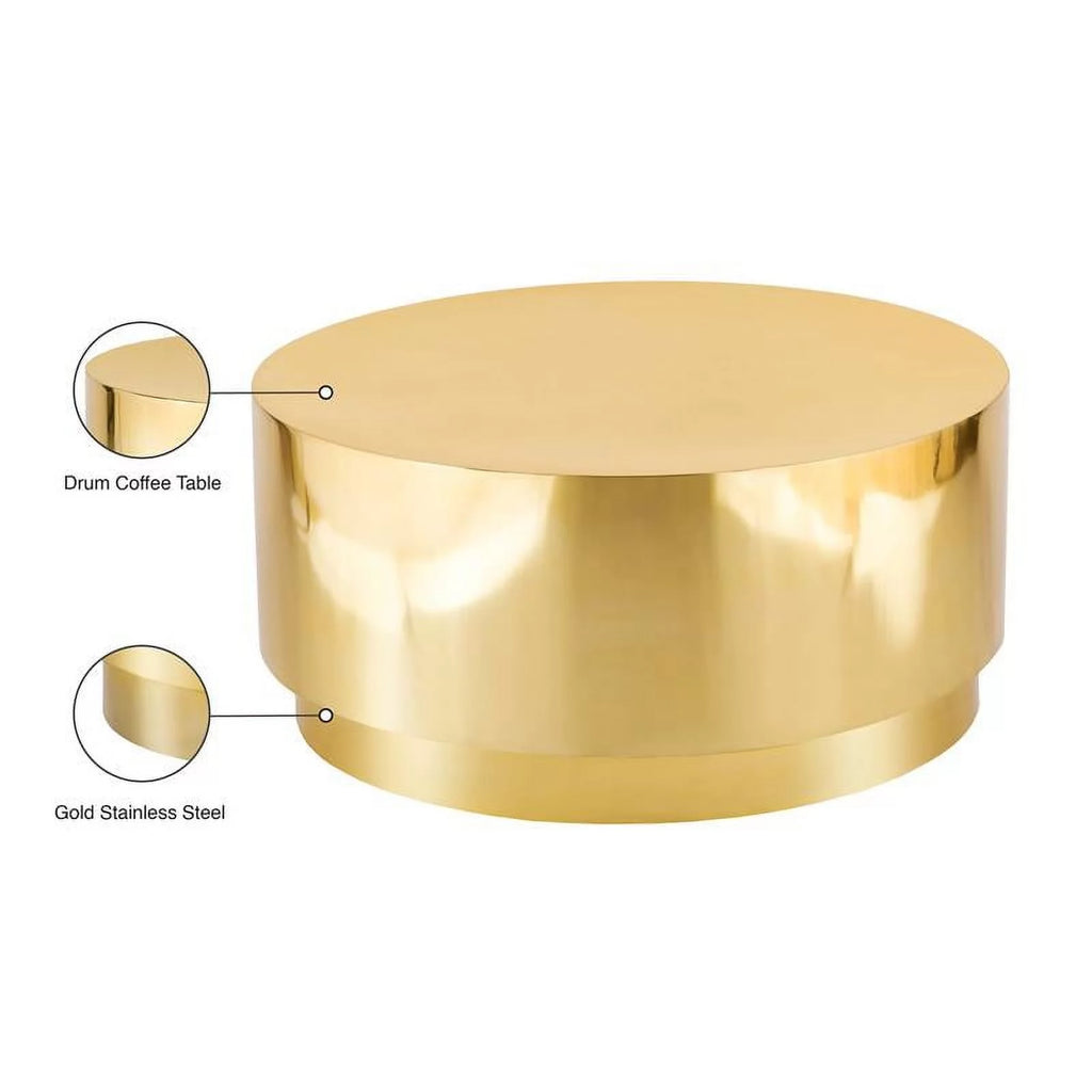 Gold Stainless Steel Drum Coffee Table V9085