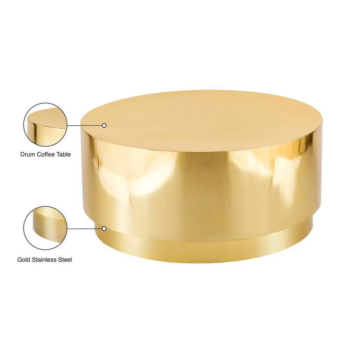 Gold Stainless Steel Drum Coffee Table V9085