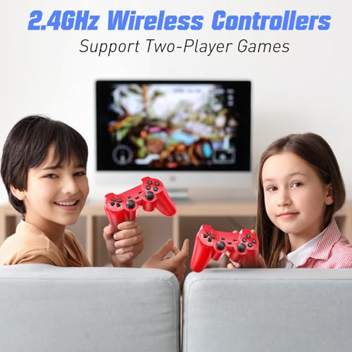 Wireless Retro Game Console with 25000+ Built-in Games, 4K HDMI Output, 2.4GHz Wireless Controller (Red) S322