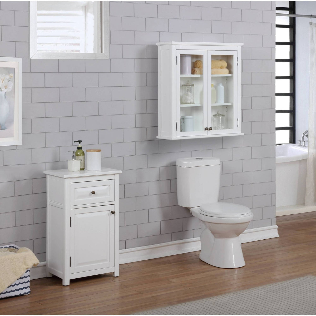 Wall Mounted Bath Storage Cabinet with Glass Cabinet Doors Z443085