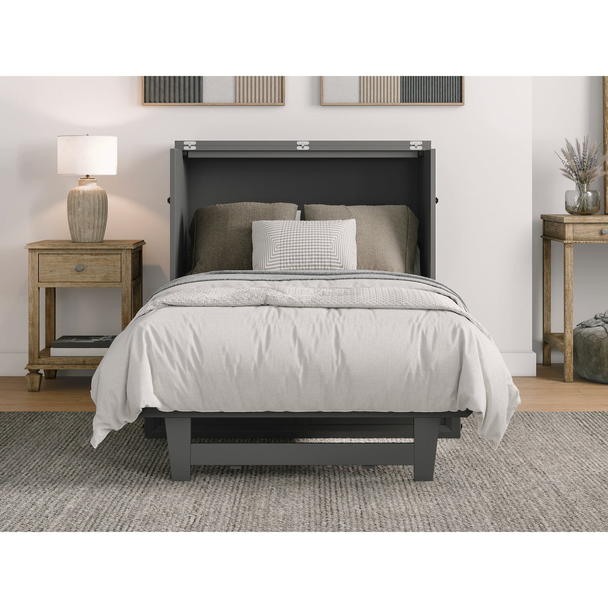 Twin Murphy Bed Chest with Mattress in Walnut X264649