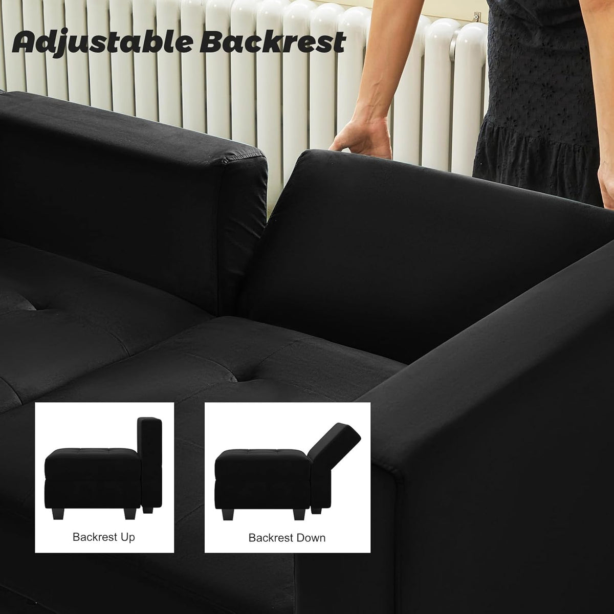 Black Velvet 5 Piece Modular Sectional Sofa with Storage Seats and Ottomans A500121