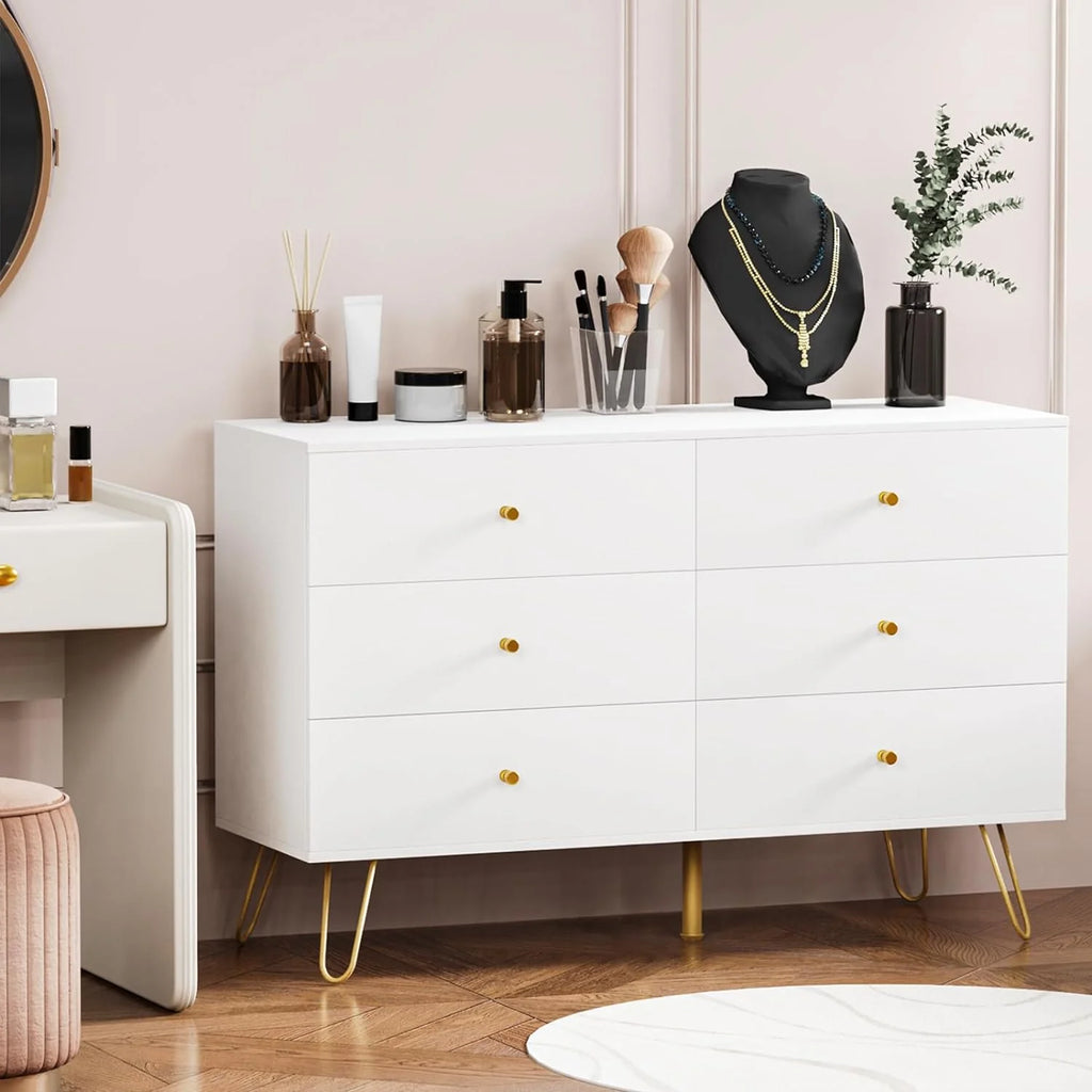 White 6 Drawer Dresser J491