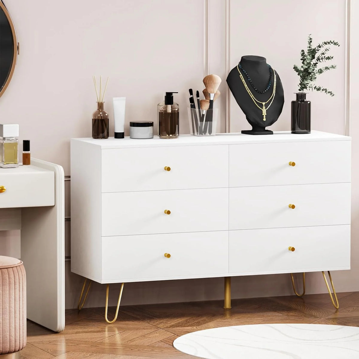 White 6 Drawer Dresser J491