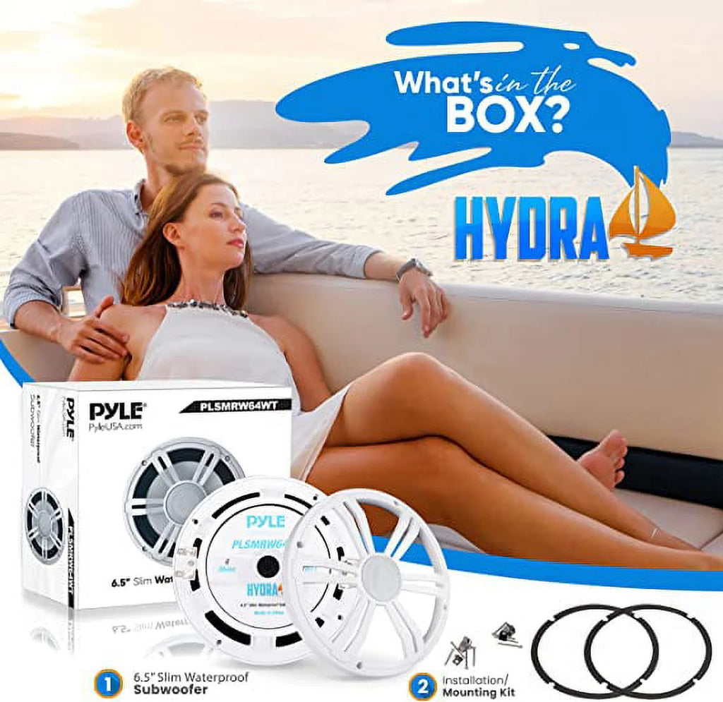 6.5” Slim Marine Subwoofer - 150W 4 Ohm Waterproof Component Speaker System (White) B246608