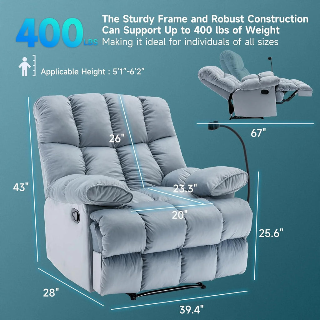 Light Blue Oversized Velvet Recliner Chair I250