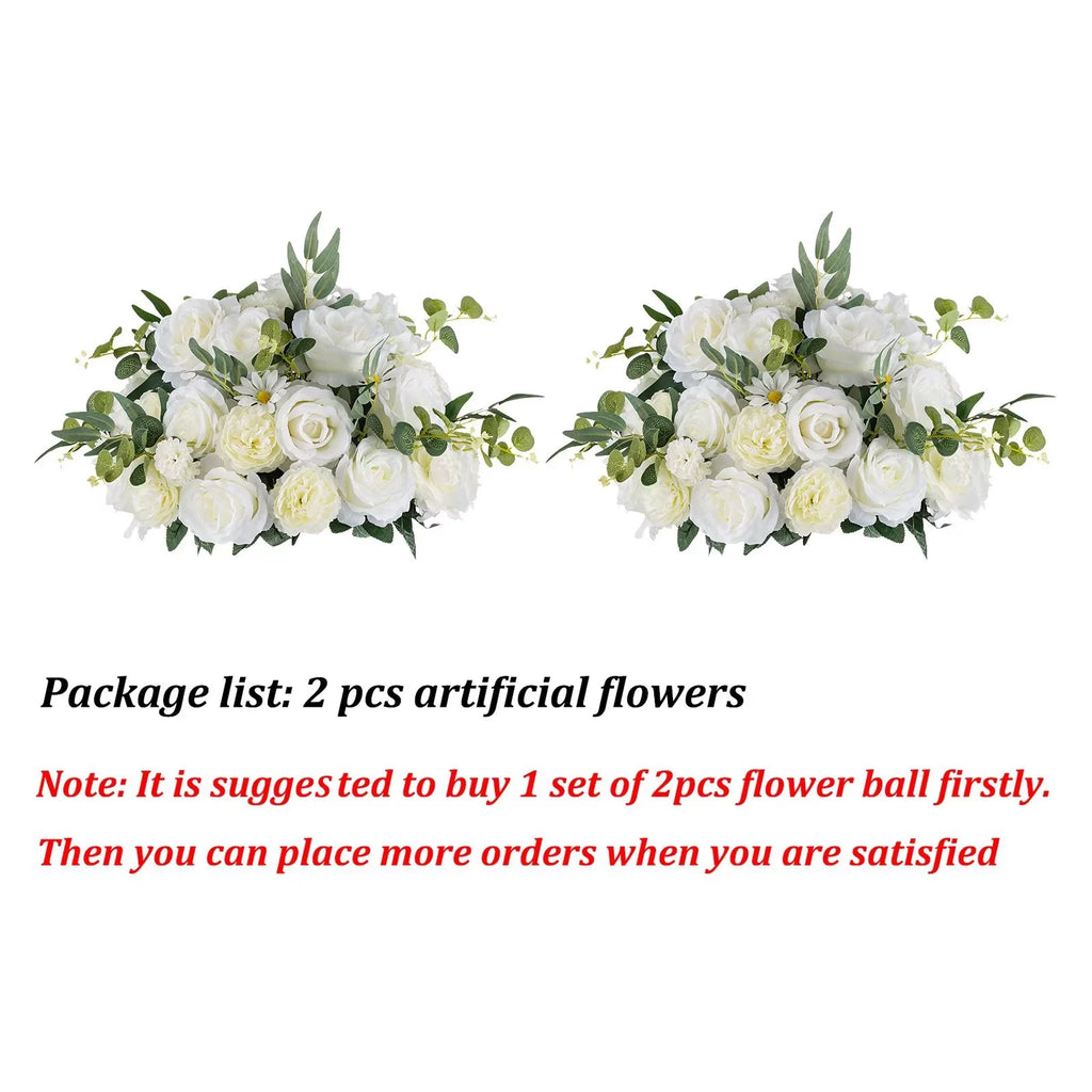 18" Large Artificial Flower Ball 2Pcs White Faux Silk Bouquet X41810