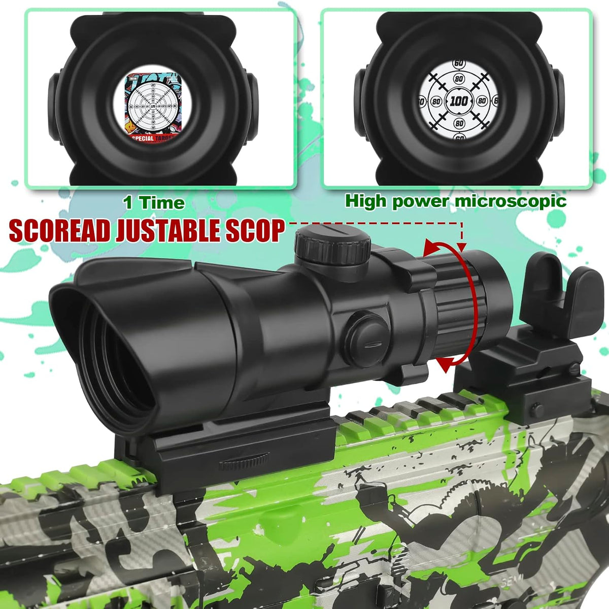 Large Gel Ball Blaster with Drum & Mag, Automatic and Manual Splatter Blaster with 40000 Gel Rounds, Electric Splat Blaster and Goggles (Green) B136792