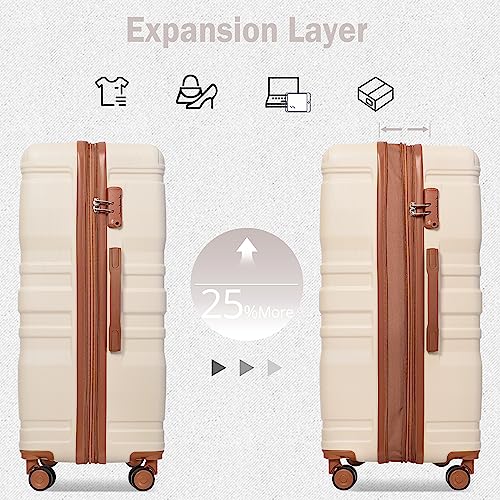 Brown and Ivory 4-Piece Expandable Hardside Suitcase Set B14977