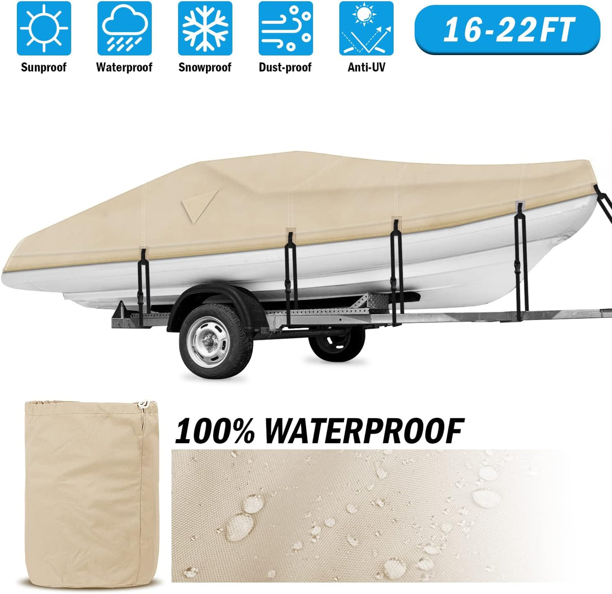 Heavy Duty 600D Waterproof Trailerable Boat Cover W81378