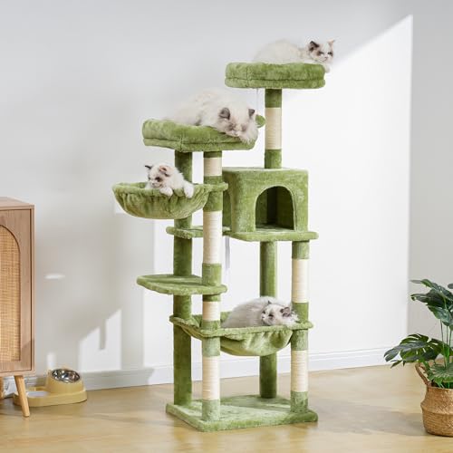 56 inches Smoky Gray Cat Tree with Scratching Posts E193144