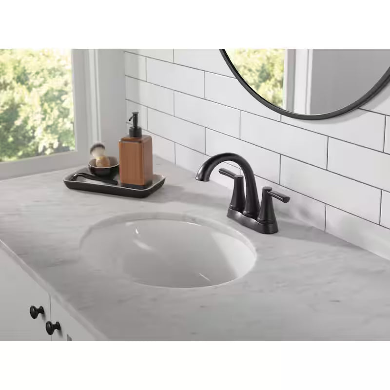 4 in. Centerset Double Handle Bathroom Faucet in Matte Black H16115
