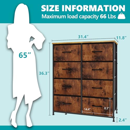 Black 8 Fabric Drawer Dresser with Wooden Top X380432